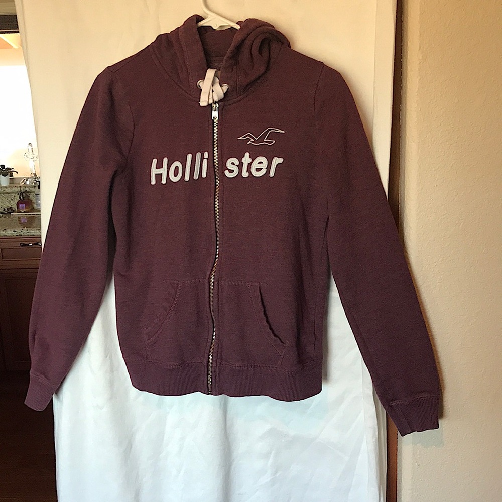 Hollister Maroon Zip Hoodie with White Logo